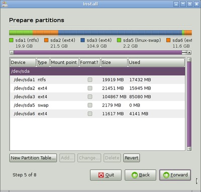Installation step 5/7 - advanced partitioning