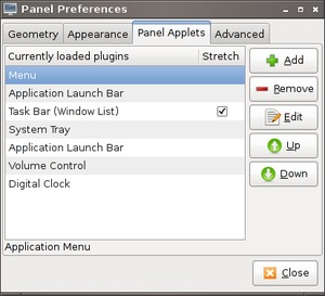 Panel Preferences Dialogue